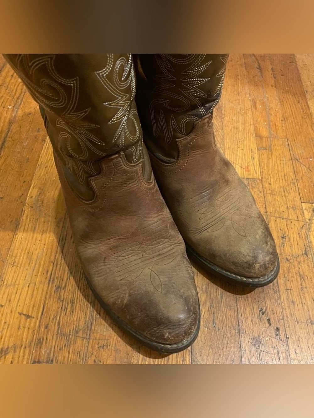 Men's Brown Leather Western Cowboy Boots - Size 9.5 EW